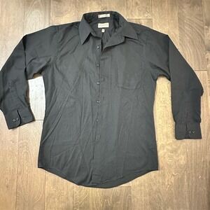 Van Heusen Dress Shirt Mens M Black Fitted Satin Stripe Button Up 15.5